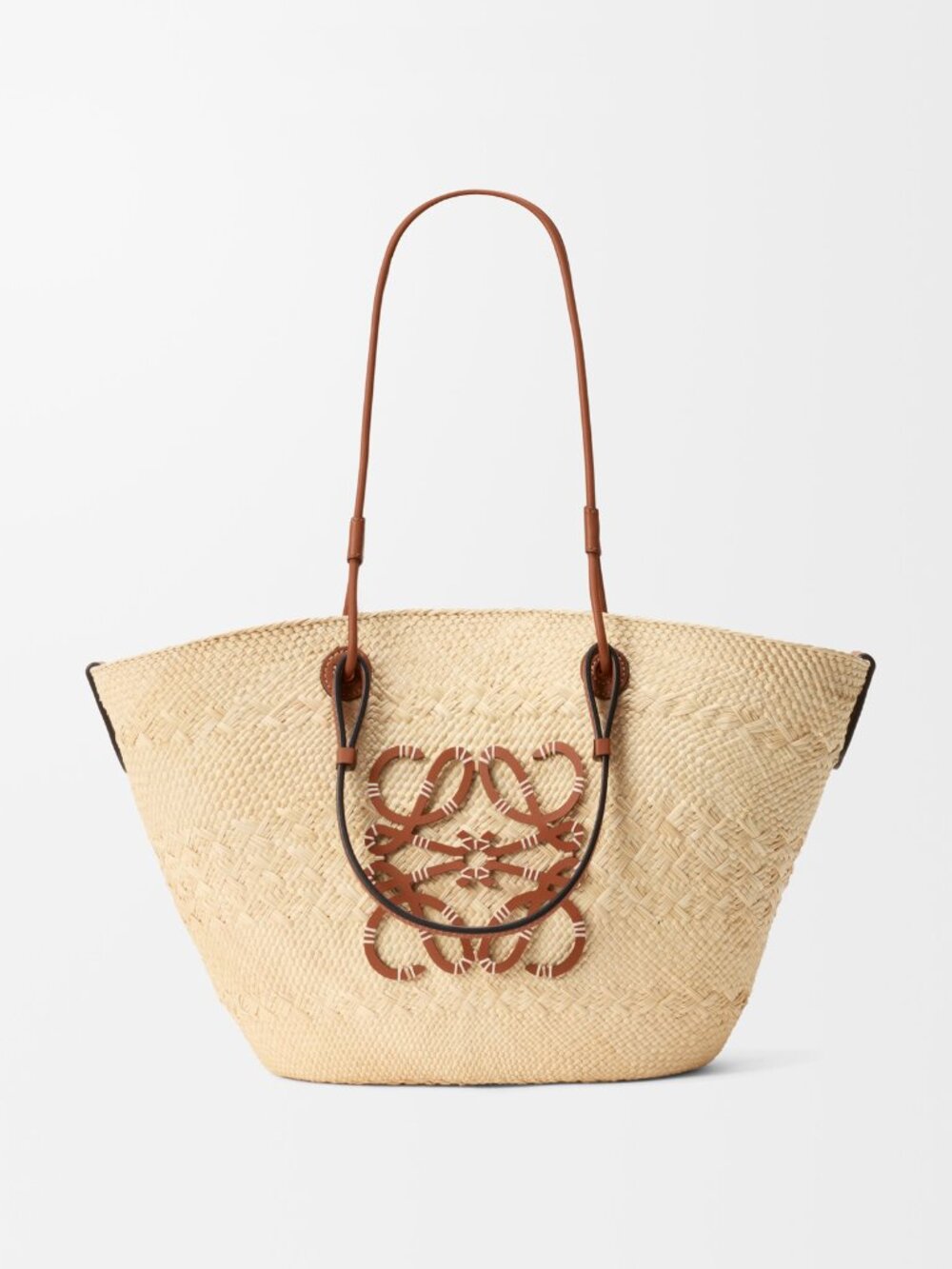 NEW LOEWE Medium Anagram Basket bag in iraca palm and calfskin Natural / Tan